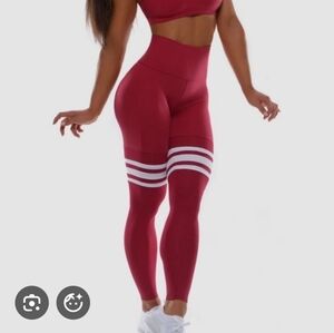 Bombshell Sportswear Red Leggings with Stripes Size Medium *See Description